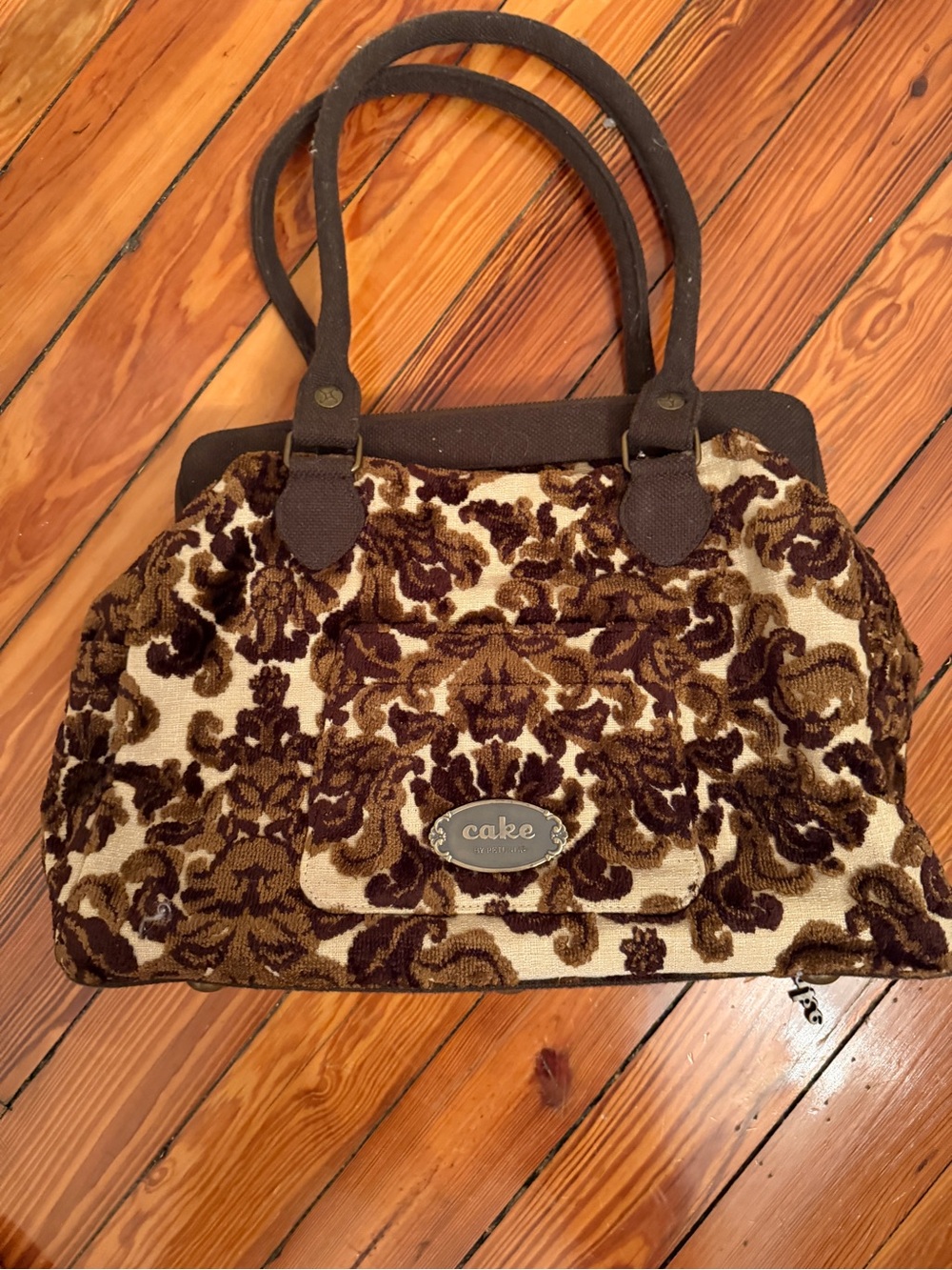 Cake by Petunia Brown and Cream Floral Jacquard Tote